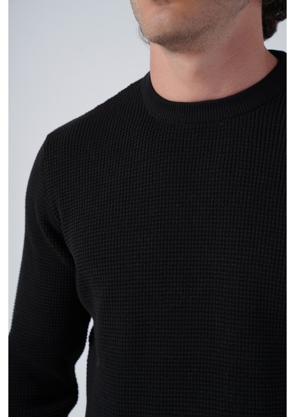 Erkek Siyah Selanik Örgü Desenli Bisiklet Yaka %100 Pamuk Kazak TRIST-1201 indirimleri