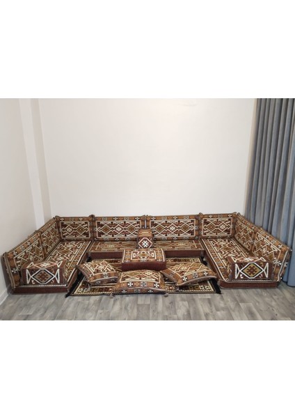 Şark Köşesi Anadolu Desenli Minder Takımı Kahverengi 19 Parça