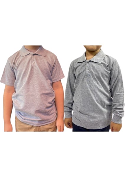 Unisex Polo Yaka 2' Li T-Shirt Uzun Kol + Kısa Kol