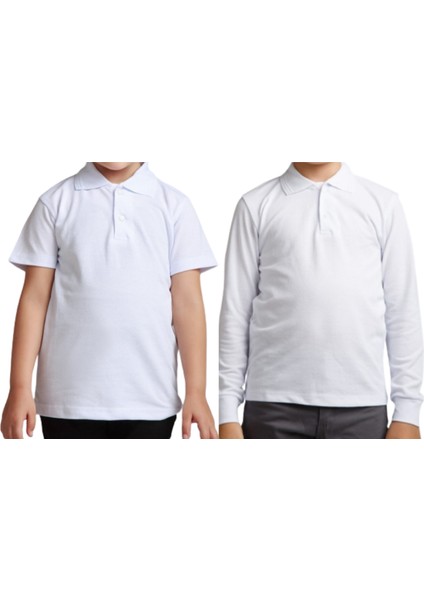 Unisex Polo Yaka 2' Li T-Shirt Uzun Kol + Kısa Kol