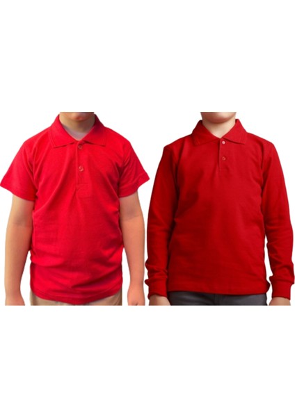 Unisex Polo Yaka 2' Li T-Shirt Uzun Kol + Kısa Kol