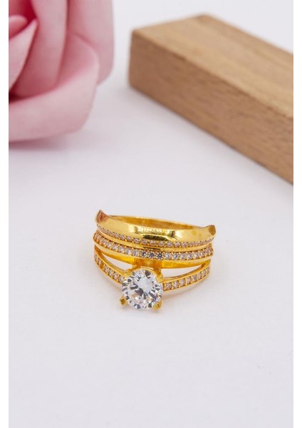 22 Ayar Altın Yüzük Alyanslı Tektaş Kadın Yüzük