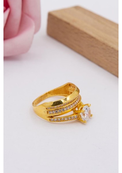 22 Ayar Altın Yüzük Alyanslı Tektaş Kadın Yüzük modelleri