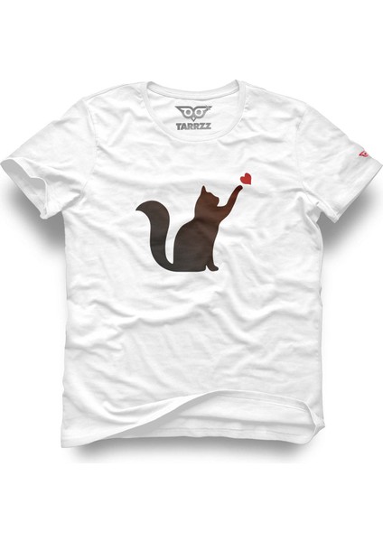 Kedi ve Kalp Tasarım Tişört