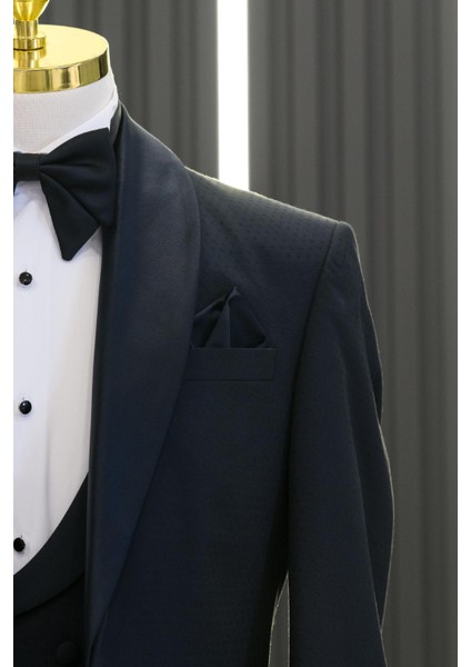 Slimfit Armürlü Şal Yaka Yelekli Papyonlu Smokin Takım Elbise modelleri