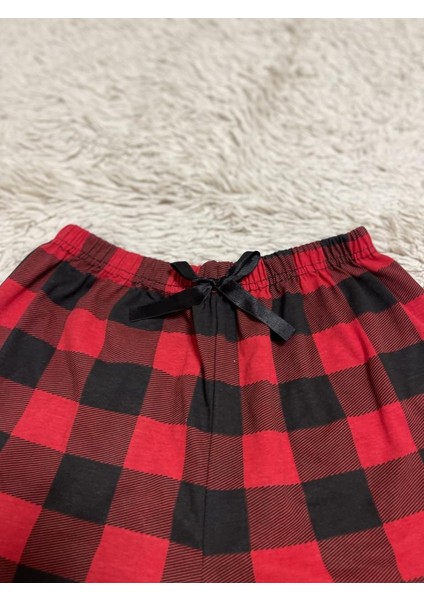 %100 Pamuk Kadın Yüksek Bel Dört Mevsim Şort Pijama Kırmızı Pencere Kare fiyatları