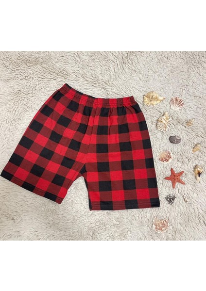 %100 Pamuk Kadın Yüksek Bel Dört Mevsim Şort Pijama Kırmızı Pencere Kare modelleri