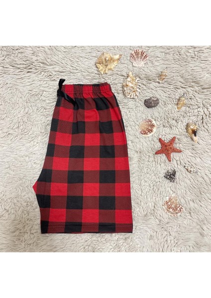 %100 Pamuk Kadın Yüksek Bel Dört Mevsim Şort Pijama Kırmızı Pencere Kare fırsatları