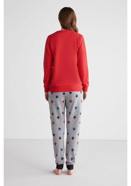 16958 Kadın Kırmızı Patlı Uzun Kollu Pijama Takımı -Kırmızı modelleri