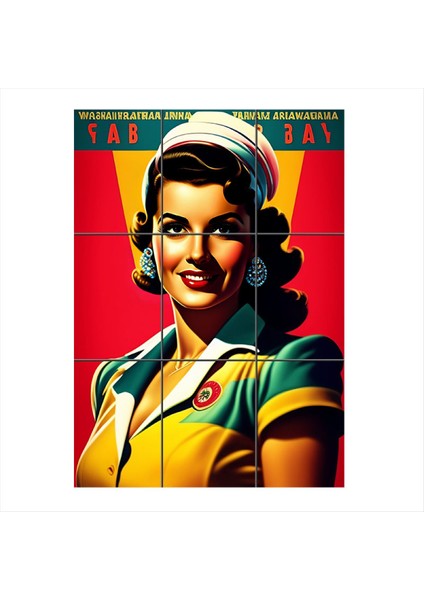 Retro Güzel Kadın Tasarım 9 Parça Puzzle Tablo