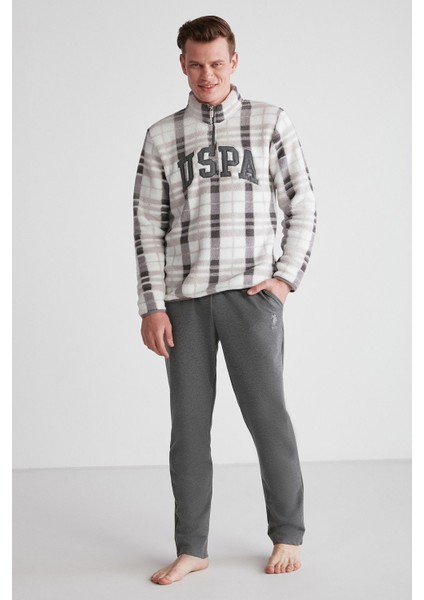 18754 Erkek Gri Polarlı Uzun Kollu Pijama Takımı -Gri