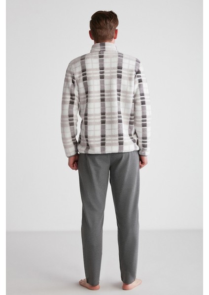 18754 Erkek Gri Polarlı Uzun Kollu Pijama Takımı -Gri modelleri