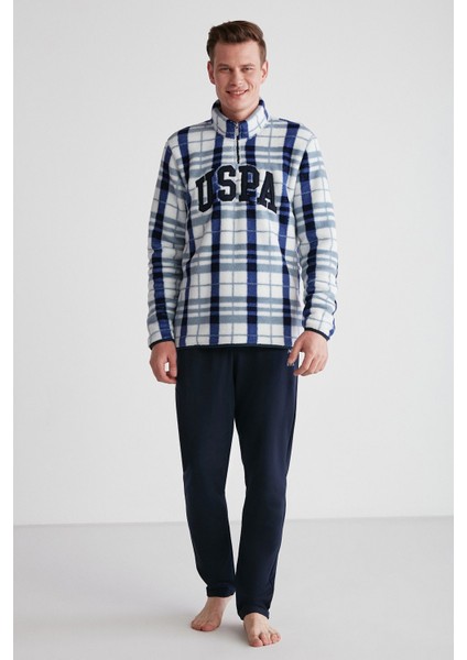 18754 Erkek Lacivert Polarlı Uzun Kollu Pijama Takımı -Lacivert