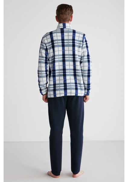 18754 Erkek Lacivert Polarlı Uzun Kollu Pijama Takımı -Lacivert modelleri