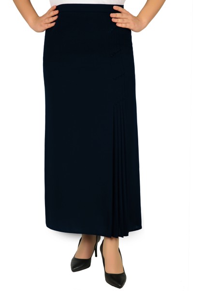 Tesettür Büyük Beden Deri Detaylı Astarlı Pileli Krep Anne Eteği fiyatları