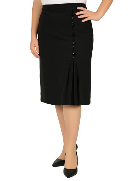 Kısa Büyük Beden Payet ve Taş Detaylı Astarlı Krep Anne Eteği