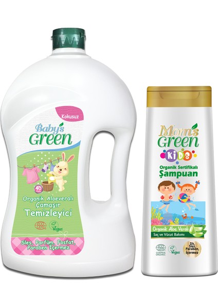 2'li Set Organik Çamaşır Deterjanı 1500 ml (40 Yıkama) ve Kids Çocuk Şampuanı 400 ml indirimleri