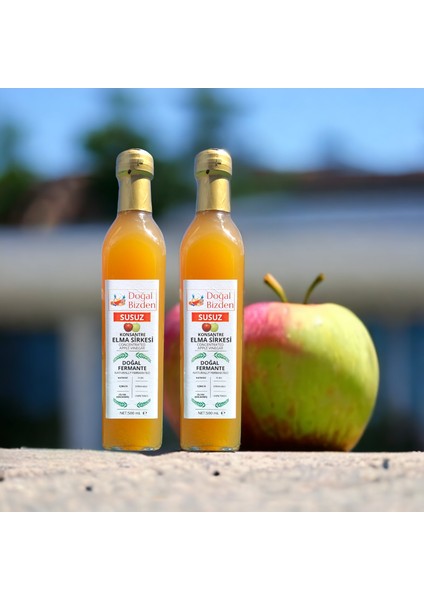 Doğal Fermantasyon Susuz Konsantre Elma Sirkesi 500ML Cam 2li