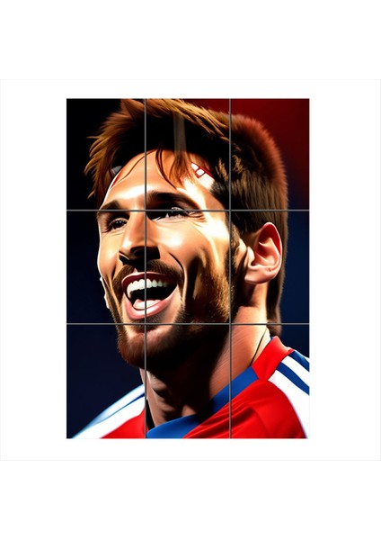 Lionel Messi Futbol Temalı Mdf 9 Parça Puzzle Tablo