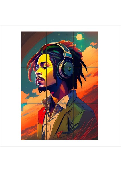 Bob Marley Tasarım 9 Parça Puzzle Tablo
