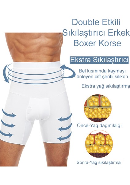 Secret Moda Dikişsiz Yüksek Bel Göbek Toparlayıcı Sıkılaştırıcı Göbek Düzleştirici Erkek Boxer Korse Beyaz