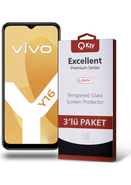 Vivo Y16 ile Uyumlu Temperli Ekran Koruyucu Kırılmaz Cam Ekonomik 3'lü Paket