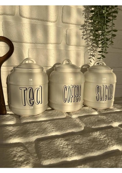 Porselen Tea/Coffee/Sugar Kavanoz Seti 1400 ml 3'lü