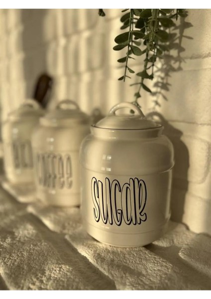Porselen Tea/Coffee/Sugar Kavanoz Seti 1400 ml 3'lü modelleri