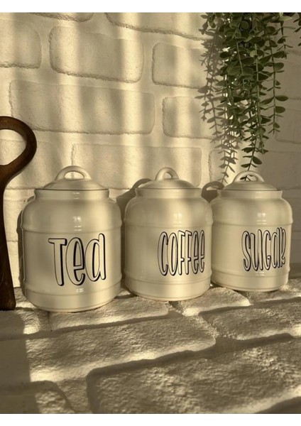 Porselen Tea/Coffee/Sugar Kavanoz Seti 1400 ml 3'lü fırsatları
