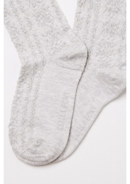 Jakarlı Kız Çocuk Dizaltı Çorap Gri Melanj modelleri