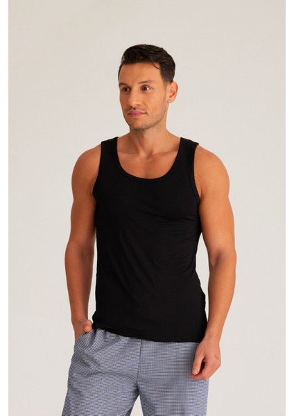 Basic New Modal Askılı Erkek Atlet Siyah