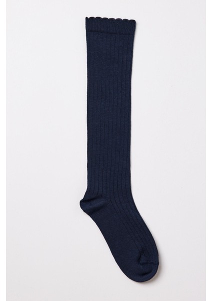Pamuklu Dizaltı Çocuk Çorap Lacivert