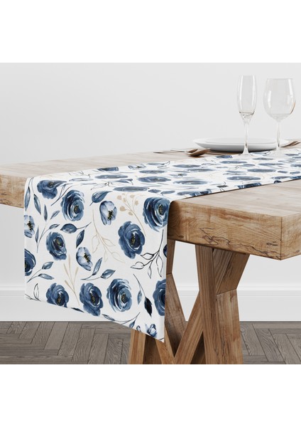 Blue Roses Runner Örtü