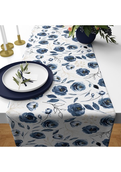 Blue Roses Runner Örtü