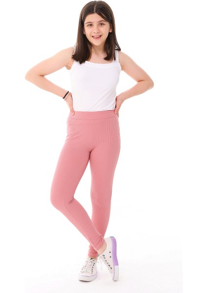 Kız Çocuk Fitilli Yüksek Bel Toparlayici Uzun Spor & Günlük Tayt