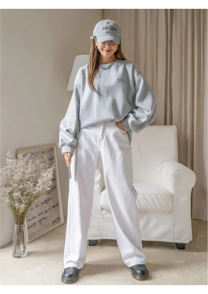 Kadın Staggertly Baskılı Bisiklet Yaka Sweatshirt fırsatları