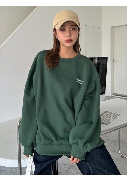 Kadın Staggertly Baskılı Bisiklet Yaka Sweatshirt