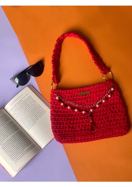 Handmade El Örgüsü Kırmızı Omuz Çantası