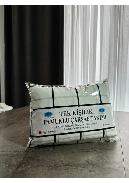 Snr Home Collection Beyaz Kareli Pamuklu Genç Odası Tek Kişilik 100X200CM Lastikli Çarşaf Takımı