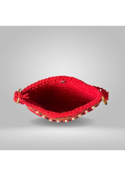 Handmade El Örgüsü Kırmızı Omuz Çantası indirimleri