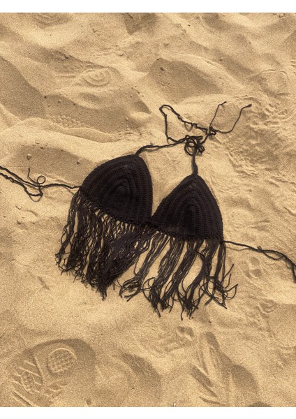El Örgüsü Siyah Püsküllü Üçgen Bikini Üstü fiyatları