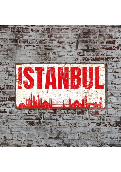 Istanbul Vintage Pas Görümlü Metal Levha - Dekoratif Alüminyum Tabela 15CM x 30CM