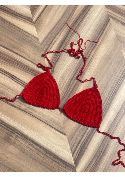 El Örgüsü Kırmızı Üçgen Bikini Üstü indirimleri