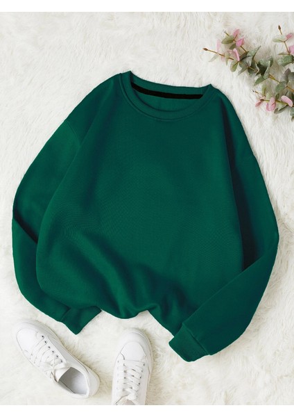 Düz Bisiklet Yaka Sweatshirt