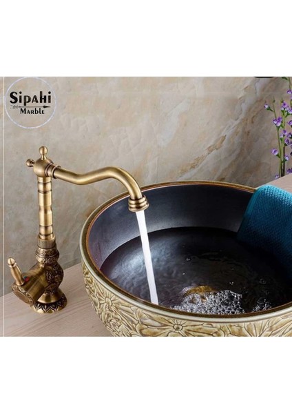 Antik Işlemeli Kısa Lavabo Bataryası