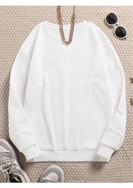 Kadın Düz Bisiklet Yaka Sweatshirt