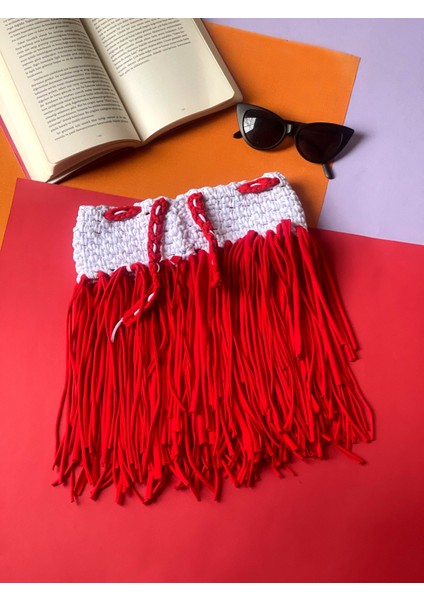 El Örgüsü Kırmızı Beyaz Plaj Eteği