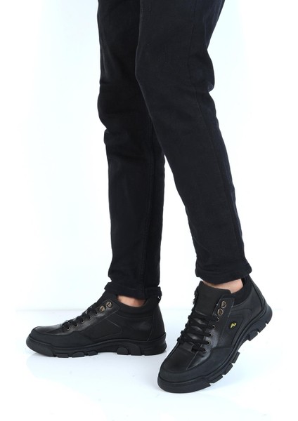 3262 Siyah Kaçuk Kürklü Erkek Deri Bot