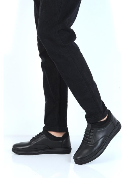 E842 Siyah Kauçuk %100 Deri Erkek Casual Ayakkabı