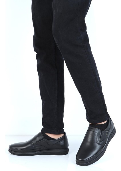 E835 Siyah Kauçuk %100 Deri Erkek Casual Ayakkabı